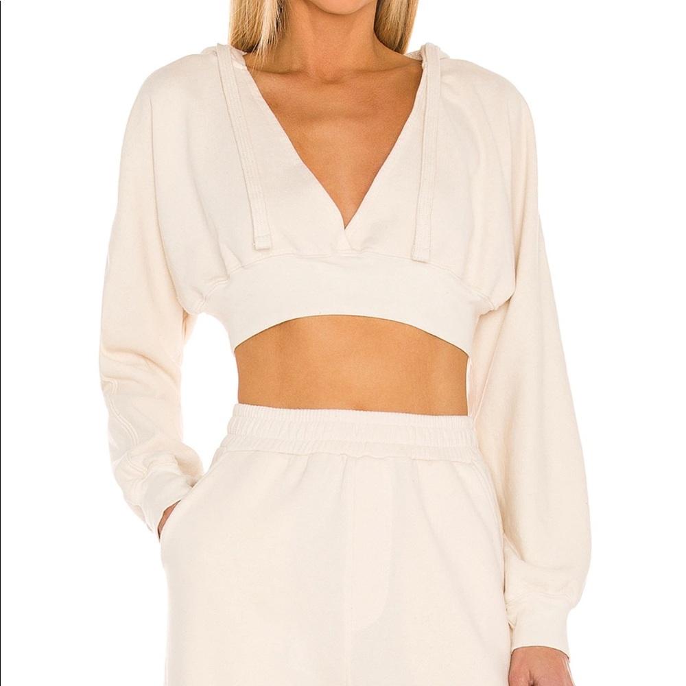 Revolve Michael Costello White/Tan cropped hoodie